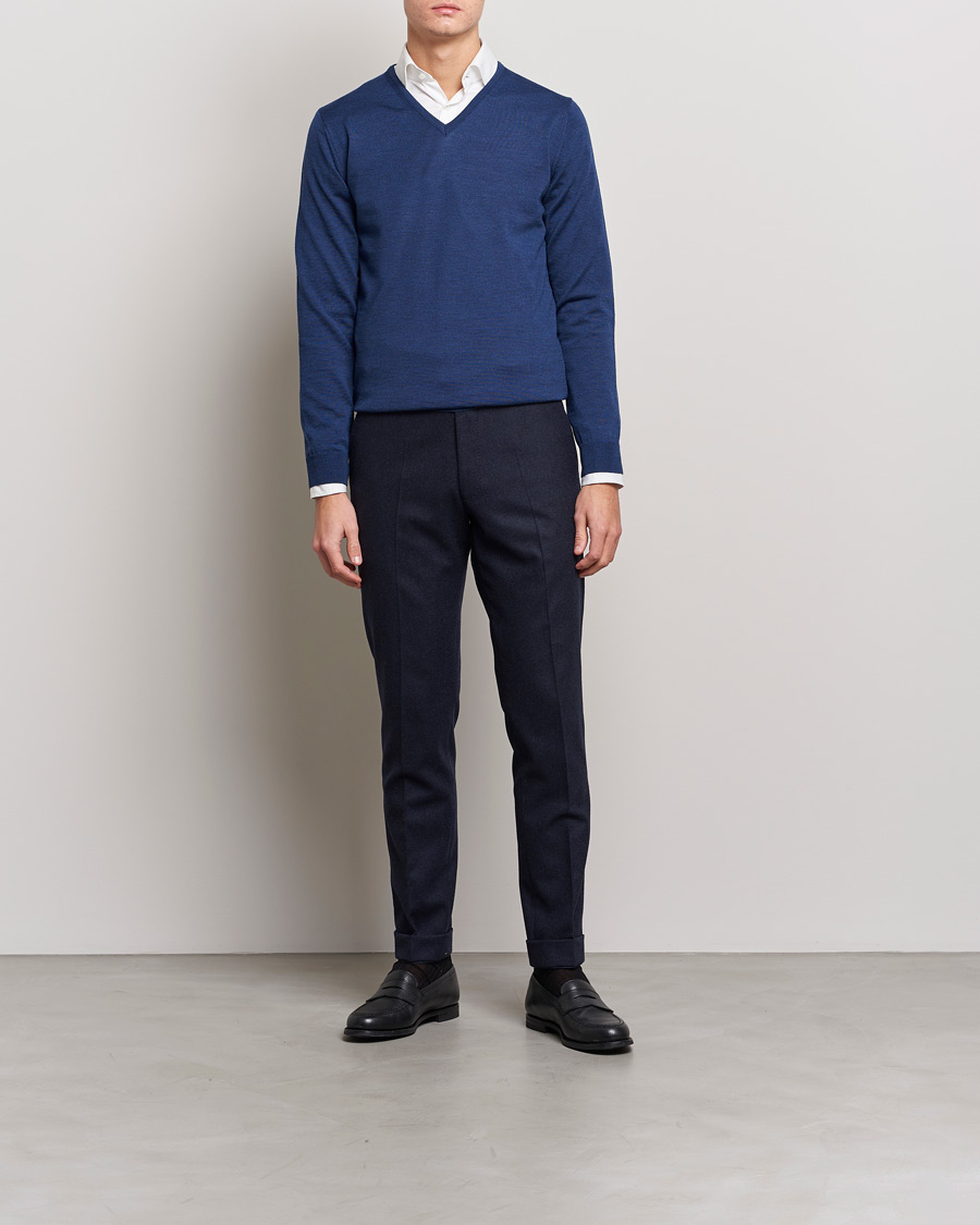 Herre | Gensere | Stenströms | Merino V-Neck Blue