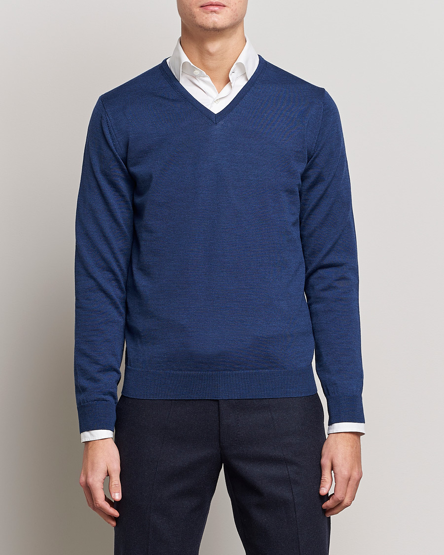 Herre | Gensere | Stenströms | Merino V-Neck Blue