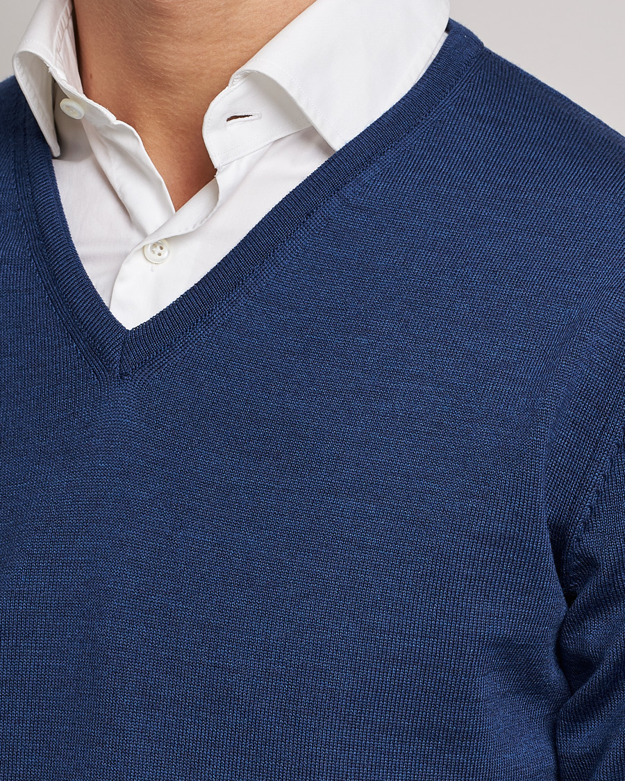 Herre | Gensere | Stenströms | Merino V-Neck Blue