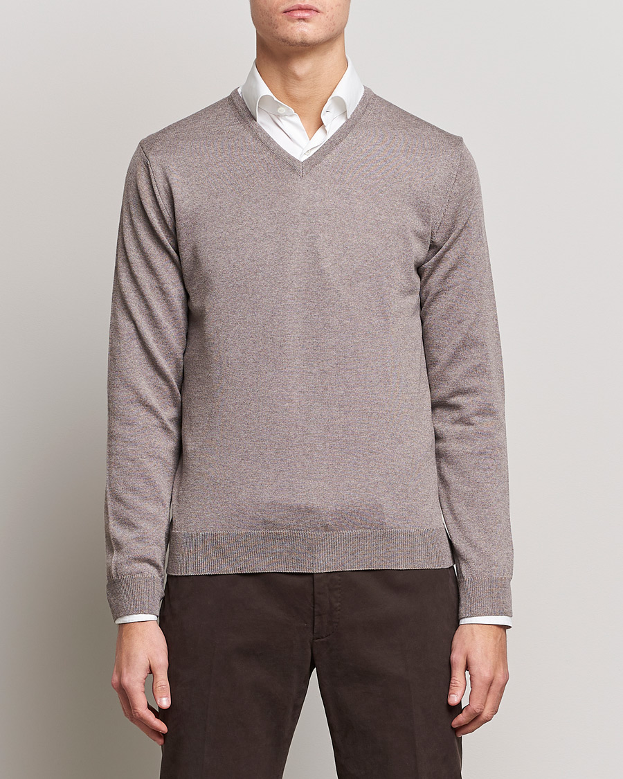 Herr | Tröjor | Stenströms | Merino V-Neck Mud Brown