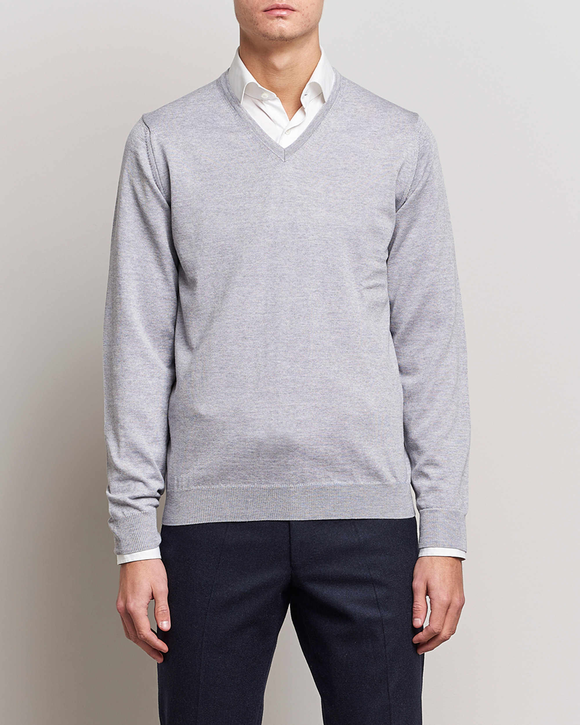 Herre | Stenströms | Stenströms | Merino V-Neck Light Grey