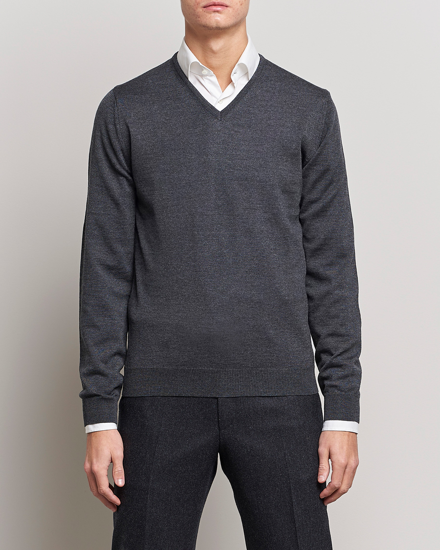 Herre | Pullovers v-hals | Stenströms | Merino V-Neck Anthracite