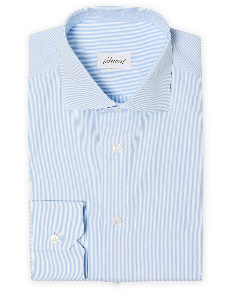 Herre | Skjorter | Brioni | Slim Fit Micro Striped Dress Shirt Light Blue