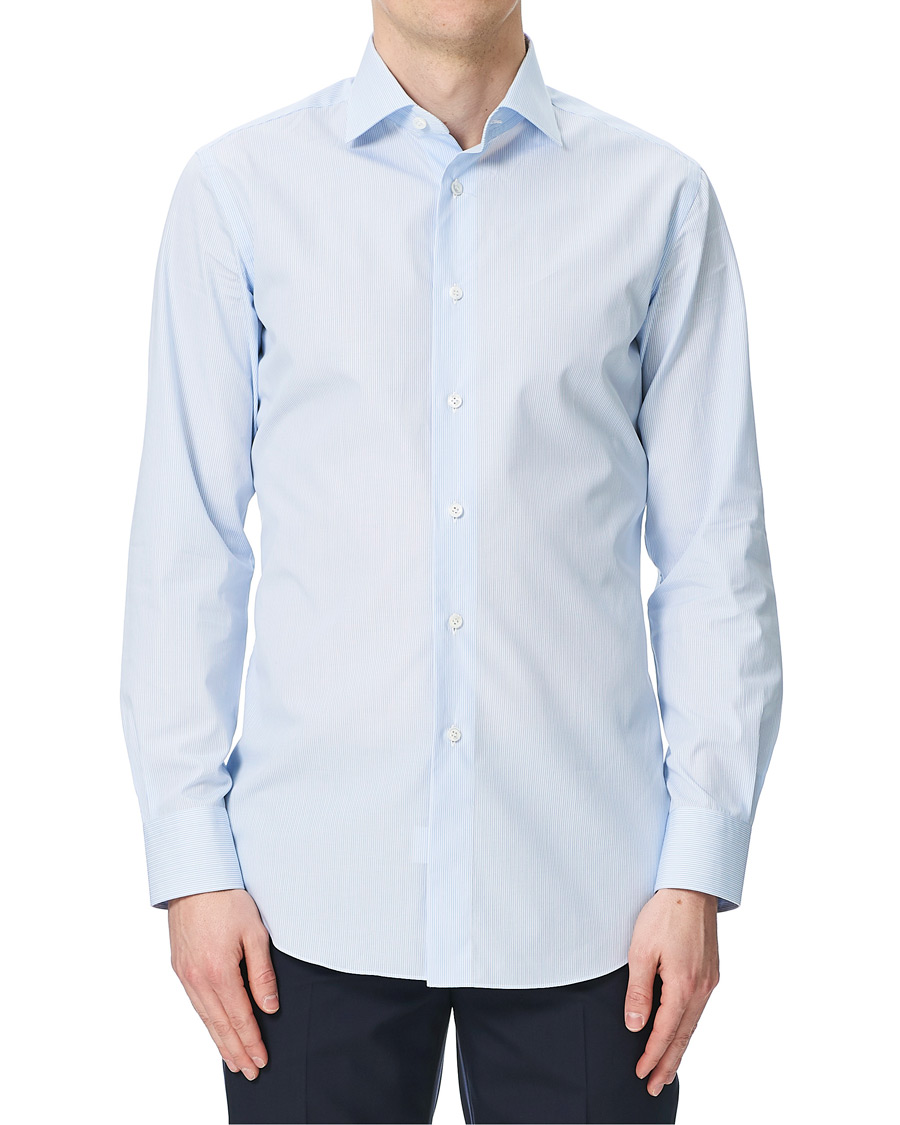 Herre | Skjorter | Brioni | Slim Fit Micro Striped Dress Shirt Light Blue