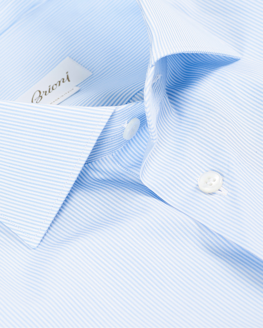 Herre | Skjorter | Brioni | Slim Fit Micro Striped Dress Shirt Light Blue