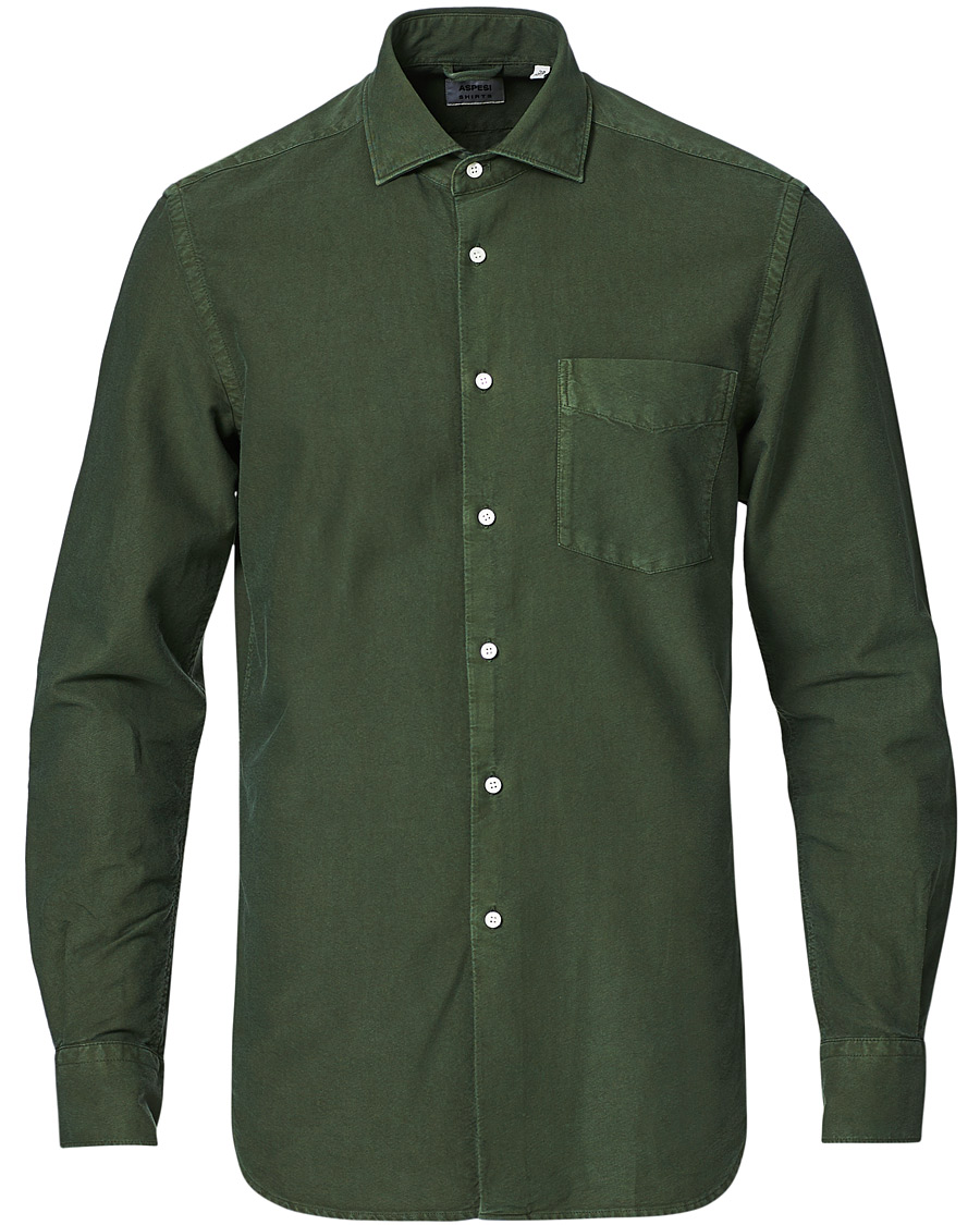 Herre | Skjorter | Aspesi | Regular Dyed Linen Shirt Washed Green