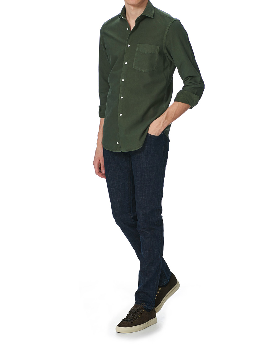 Herre | Skjorter | Aspesi | Regular Dyed Linen Shirt Washed Green