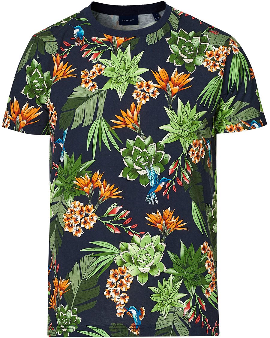 Herre | T-Shirts | GANT | Printed Humming Garden Tee Evening Blue