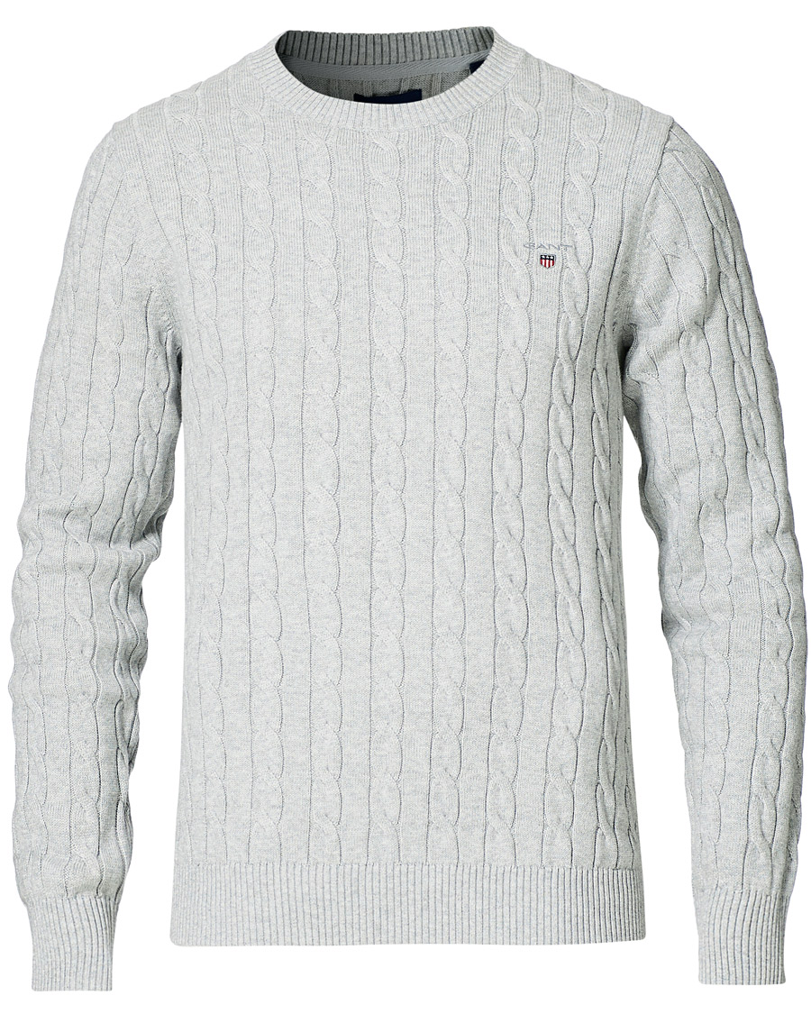 Herre | Gensere | GANT | Cotton Cable Crew Neck Pullover Light Grey Melange
