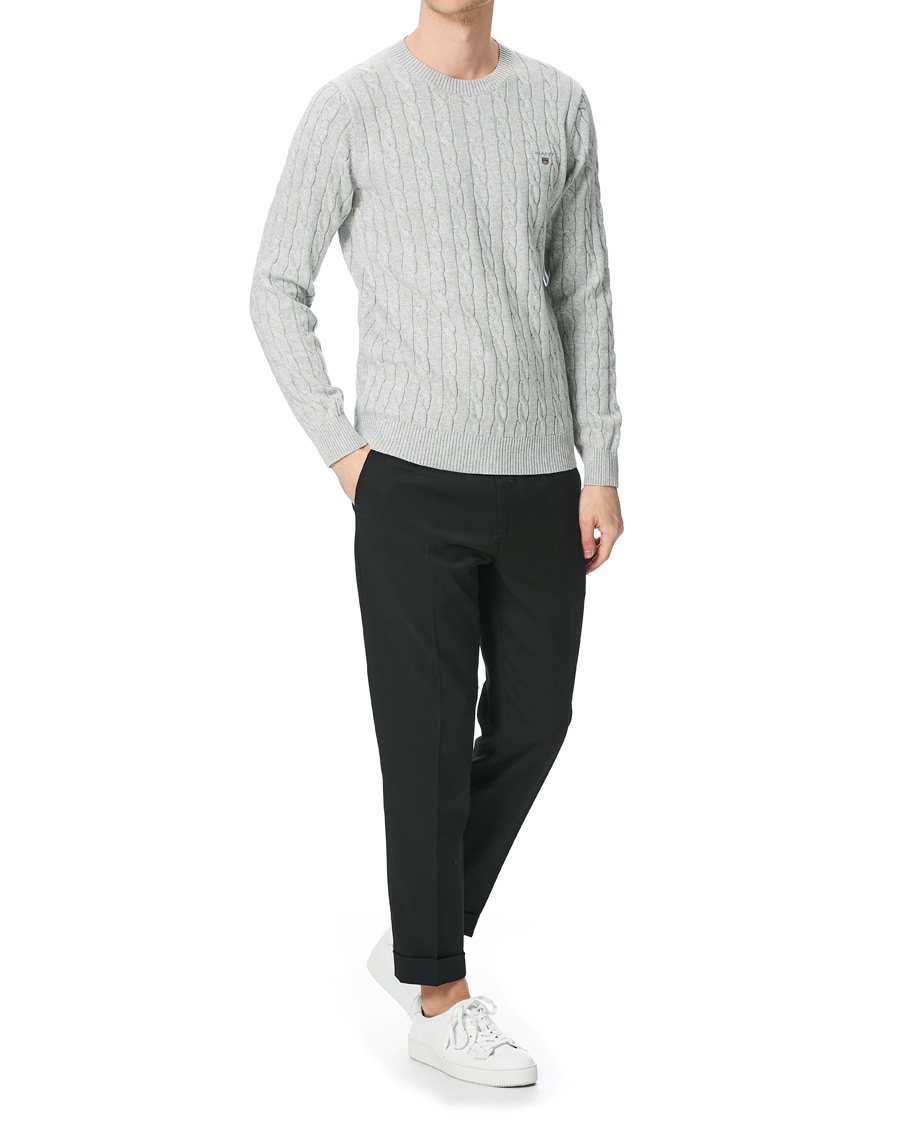 Herre | Gensere | GANT | Cotton Cable Crew Neck Pullover Light Grey Melange