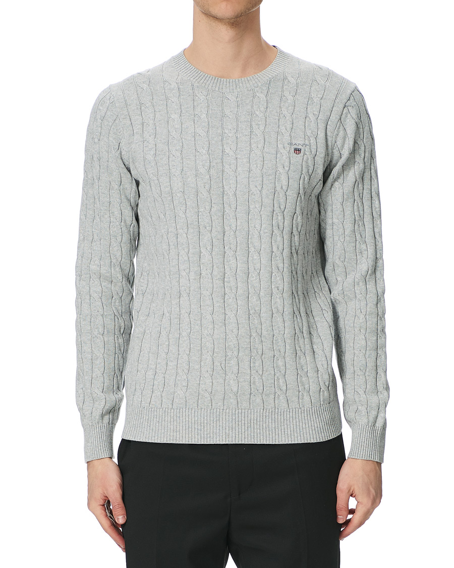 Herre | Gensere | GANT | Cotton Cable Crew Neck Pullover Light Grey Melange