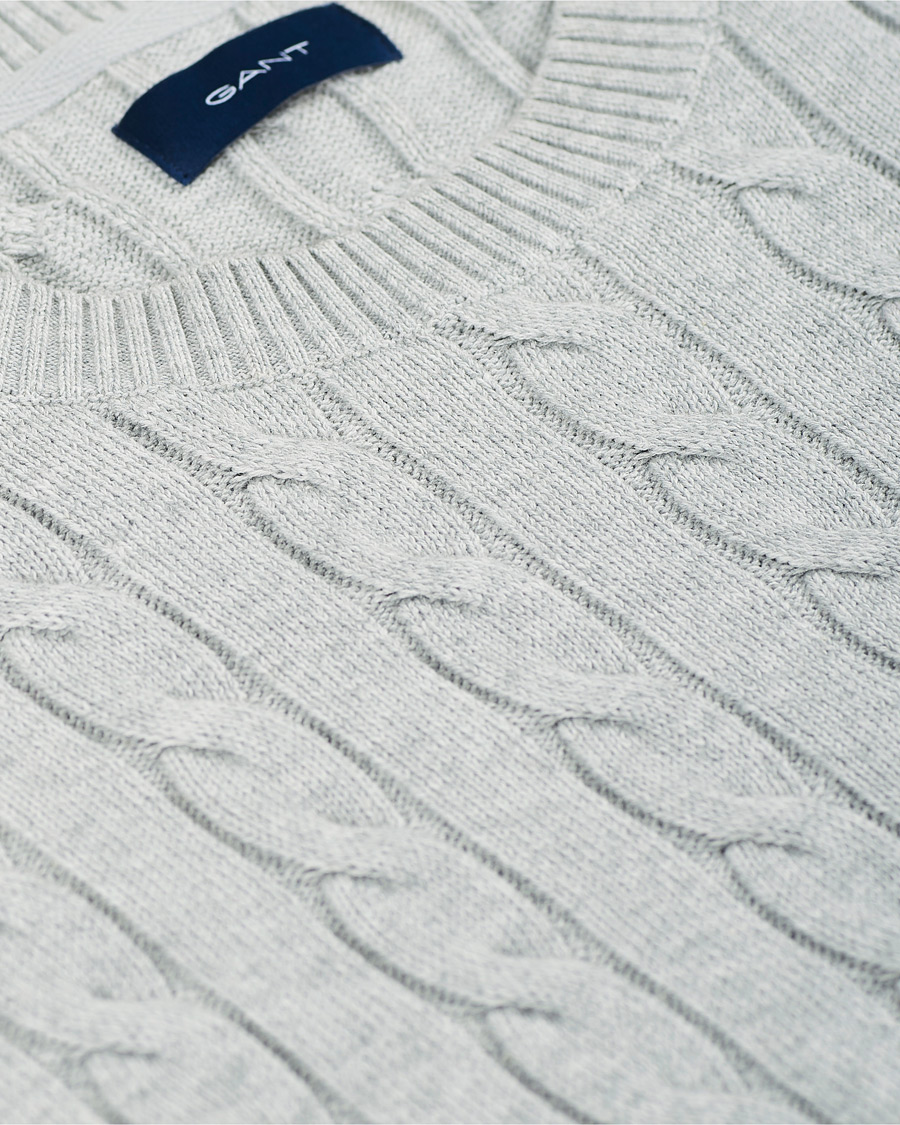 Herre | Gensere | GANT | Cotton Cable Crew Neck Pullover Light Grey Melange