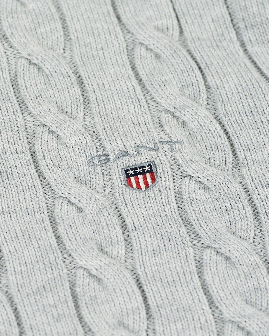 Herre | Gensere | GANT | Cotton Cable Crew Neck Pullover Light Grey Melange