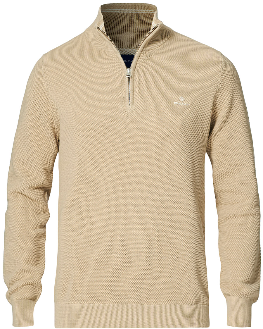 Herre | Gensere | GANT | Cotton Pique Half-Zip Sweater Dry Sand
