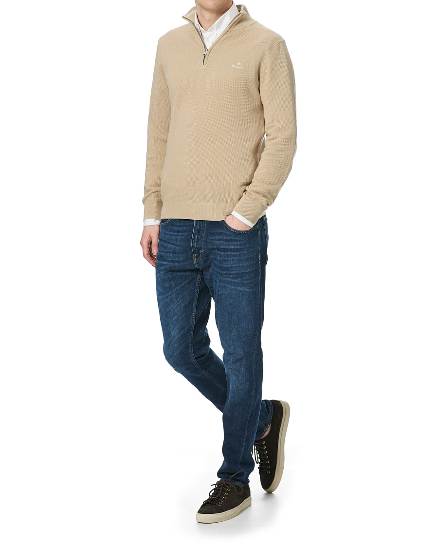 Herre | Gensere | GANT | Cotton Pique Half-Zip Sweater Dry Sand