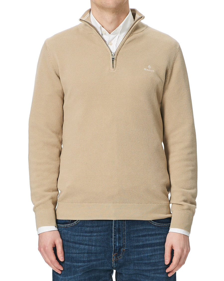 Herre | Gensere | GANT | Cotton Pique Half-Zip Sweater Dry Sand