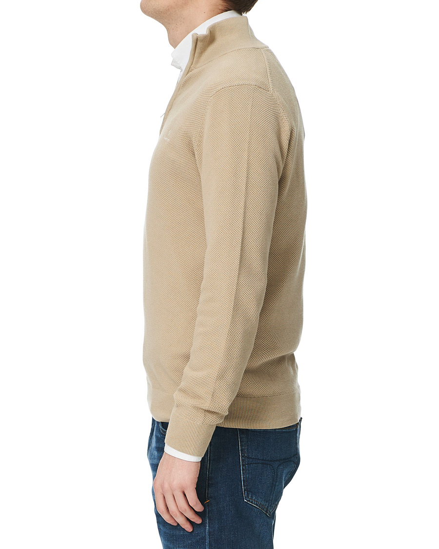 Herre | Gensere | GANT | Cotton Pique Half-Zip Sweater Dry Sand