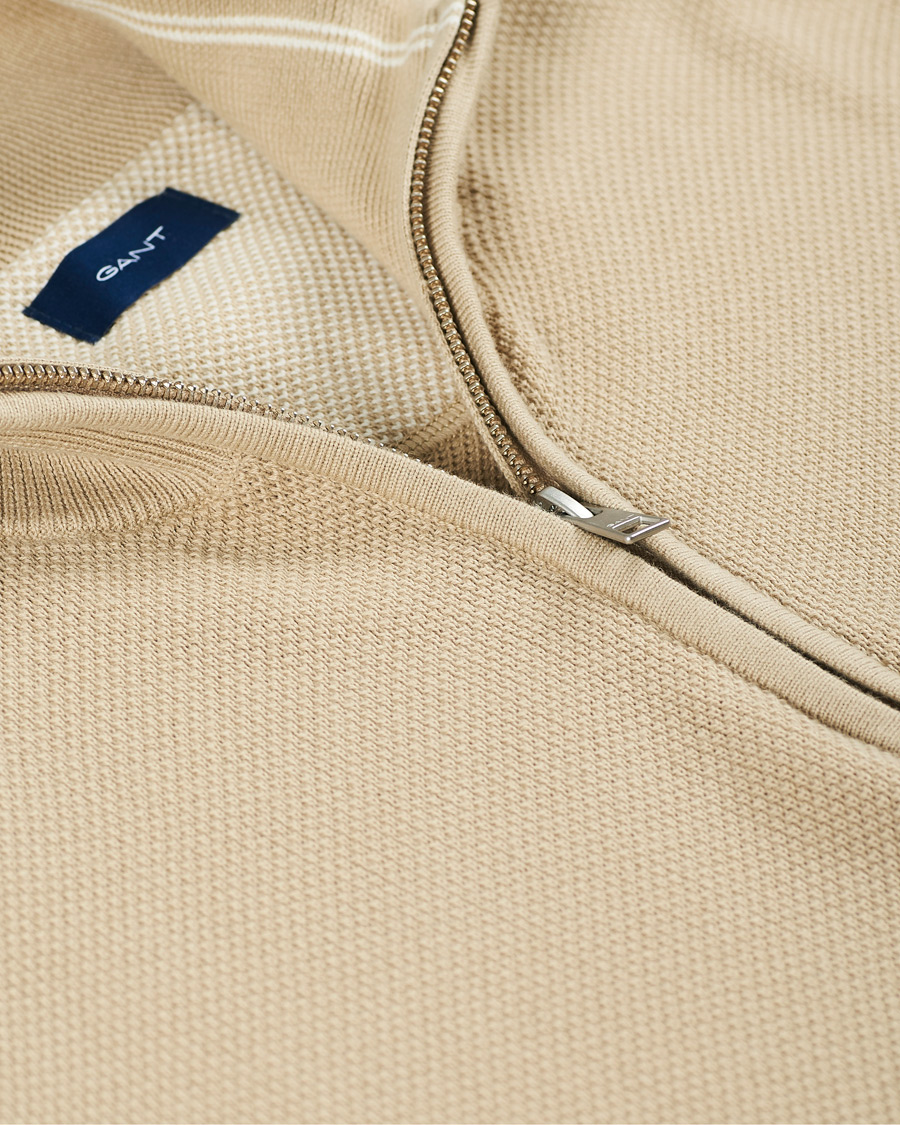 Herre | Gensere | GANT | Cotton Pique Half-Zip Sweater Dry Sand