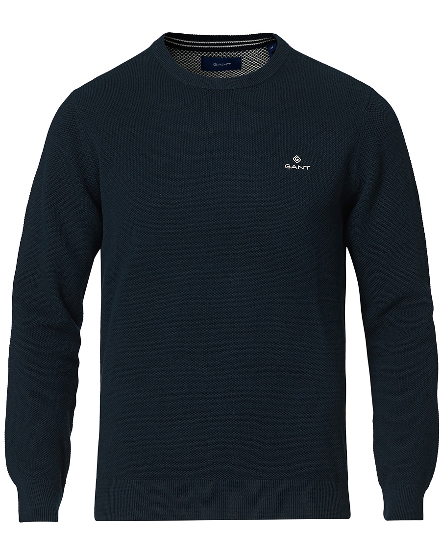 Herre | Gensere | GANT | Cotton Pique Crew Neck Eavning Blue