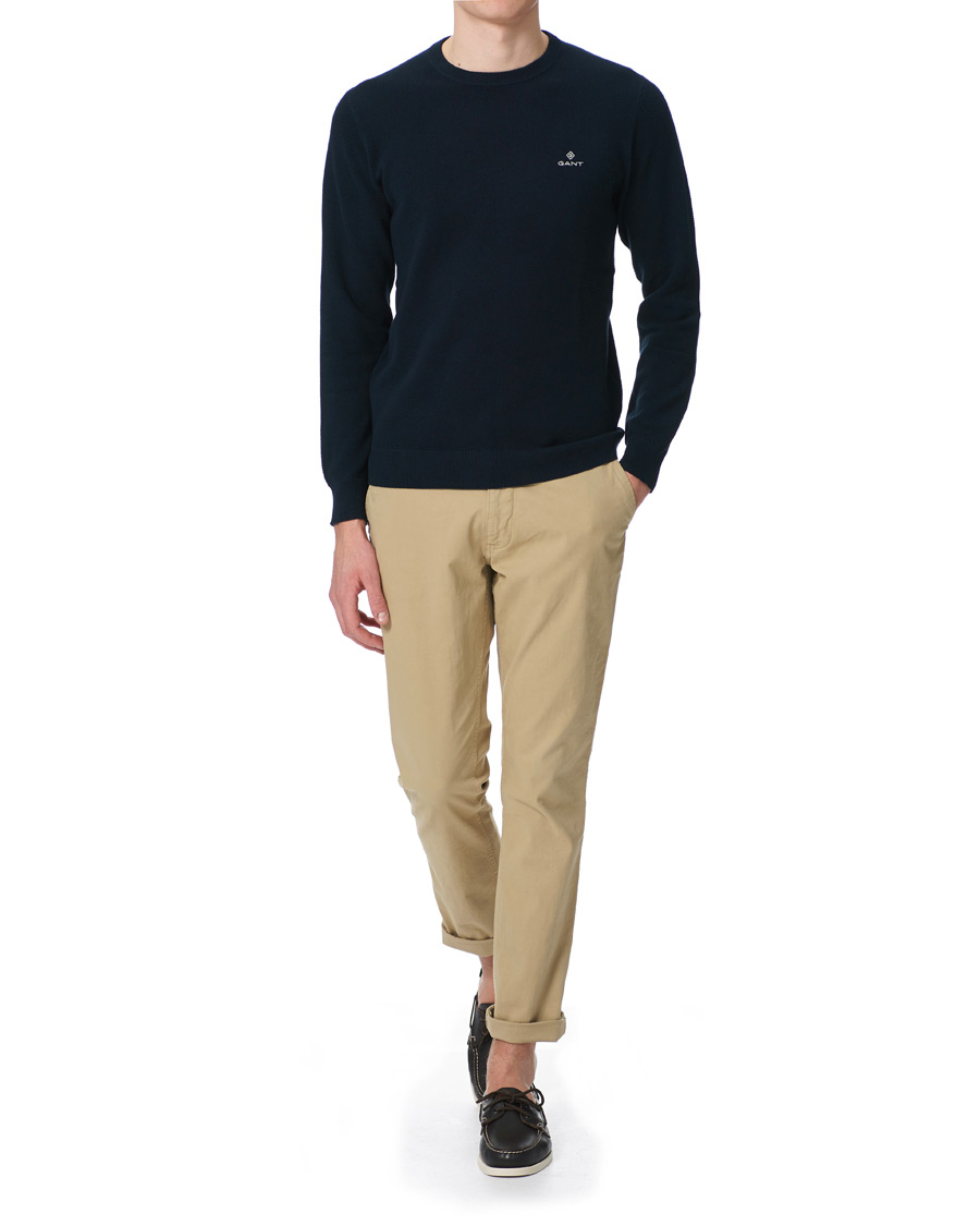 Herre | Gensere | GANT | Cotton Pique Crew Neck Eavning Blue