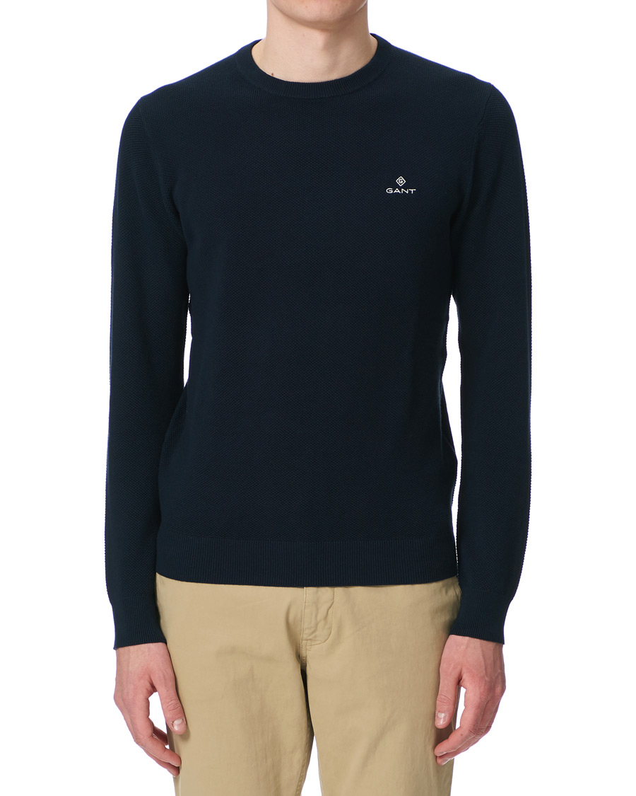Herre | Gensere | GANT | Cotton Pique Crew Neck Eavning Blue