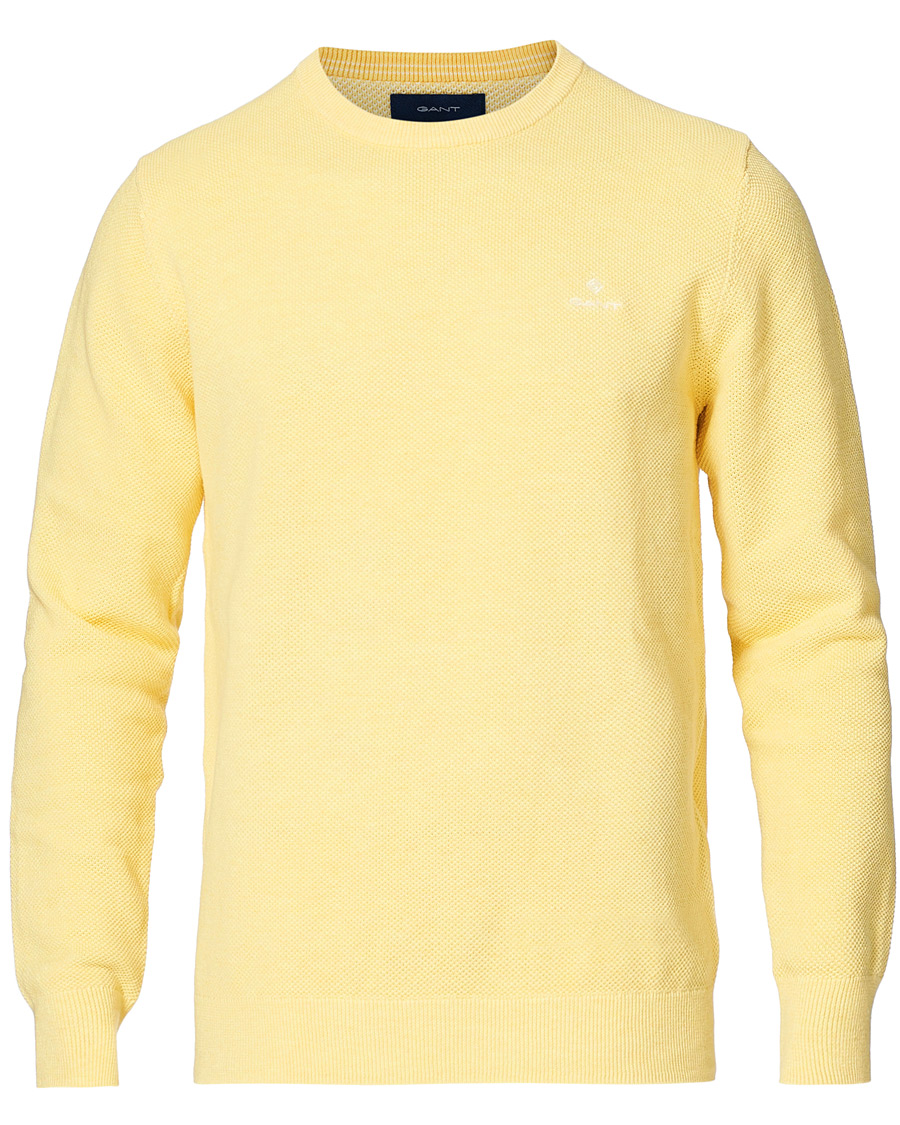 Herre | Gensere | GANT | Cotton Pique Crew Neck Sweater Brimstone Yellow