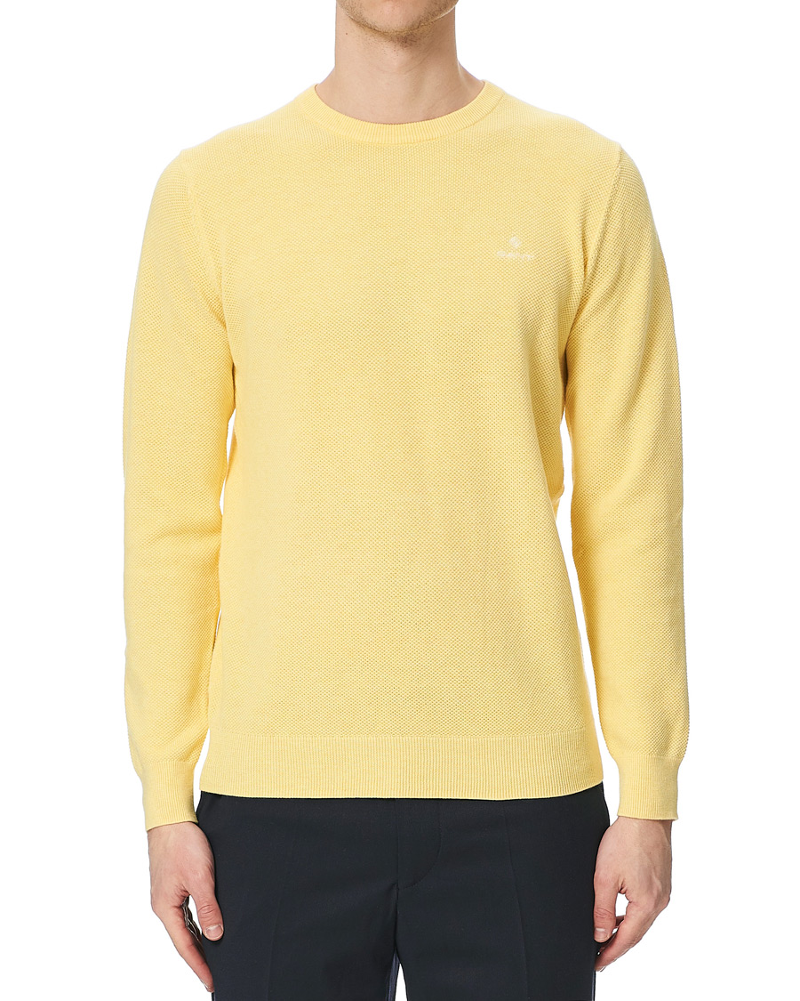 Herre | Gensere | GANT | Cotton Pique Crew Neck Sweater Brimstone Yellow