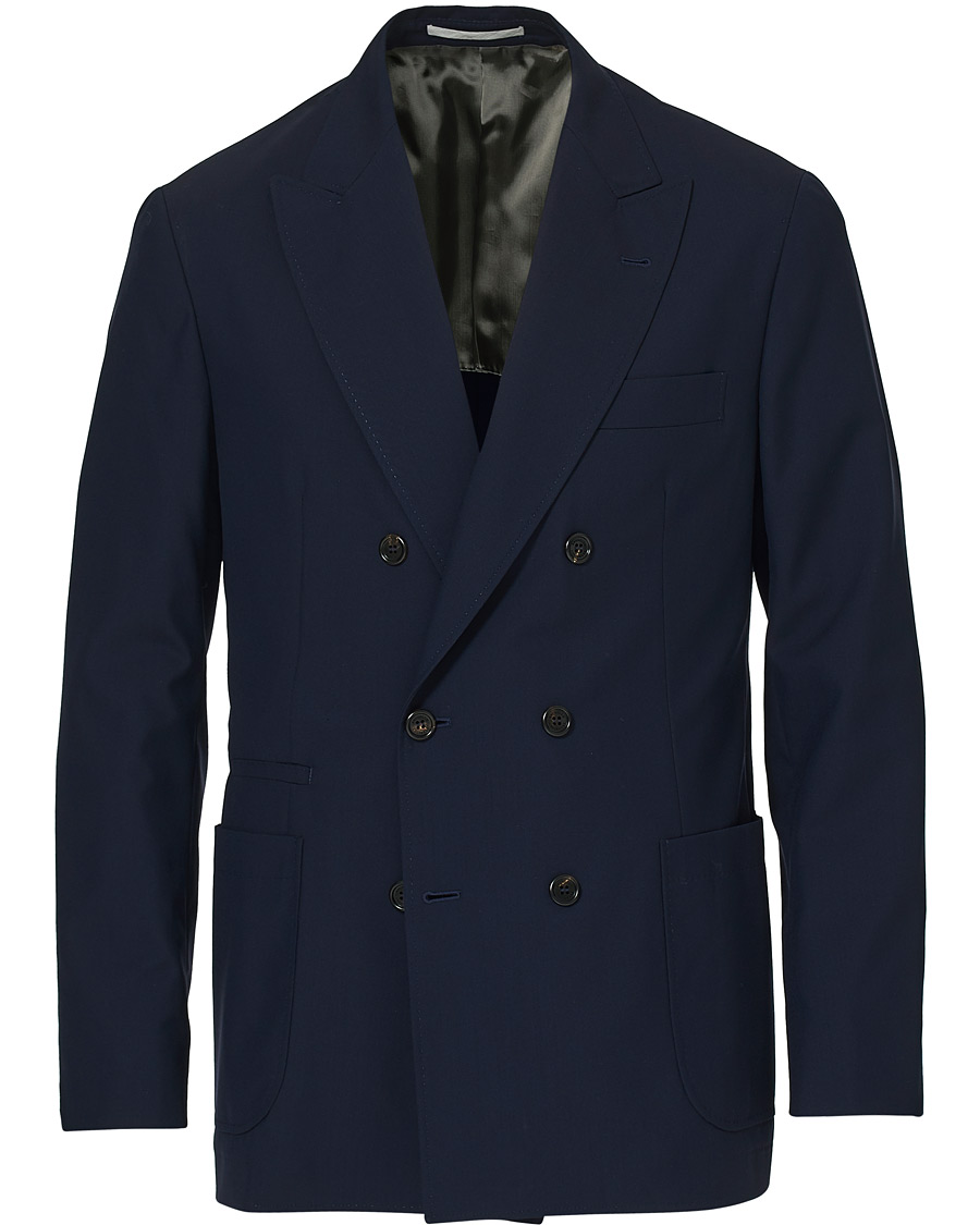 Herre | Dressjakker | Brunello Cucinelli | Super 120s Wool Double Breasted Blazer Navy