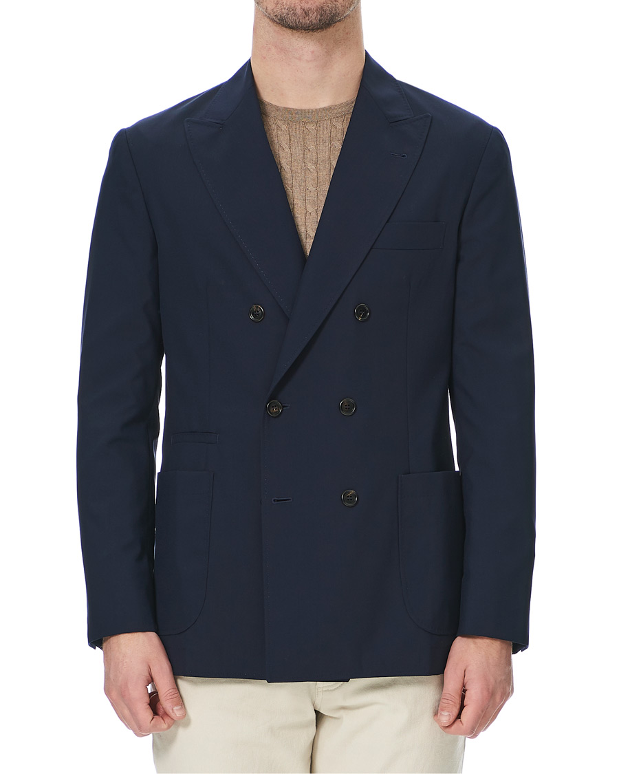 Herre | Dressjakker | Brunello Cucinelli | Super 120s Wool Double Breasted Blazer Navy