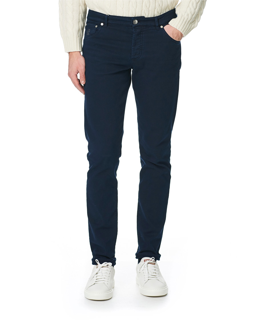Herre | Quiet Luxury | Brunello Cucinelli | Slim Fit 5-Pocket Twill Pants Navy