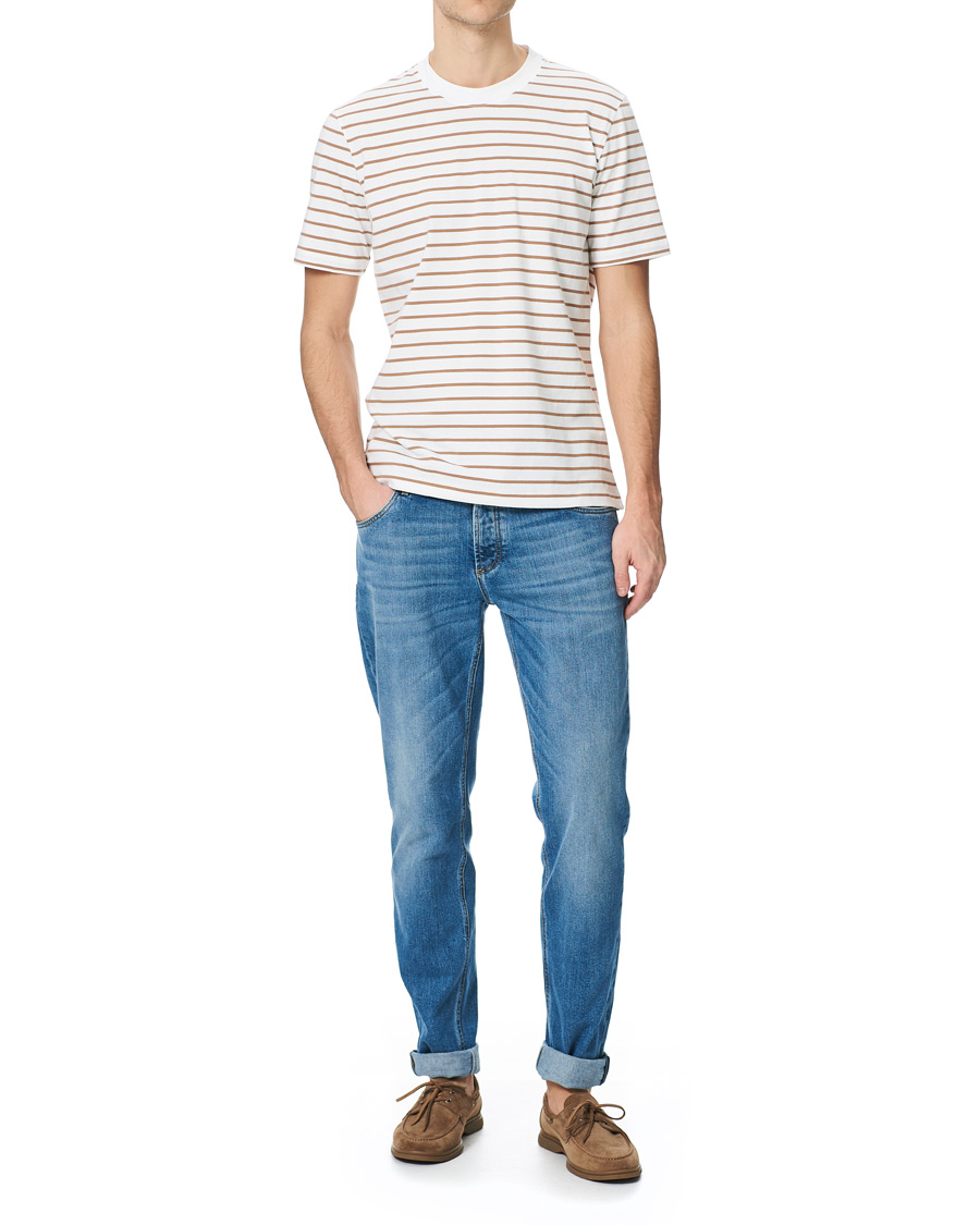Herre | T-Shirts | Brunello Cucinelli | Breton Stripe Short Sleeve T-Shirt White/Brown