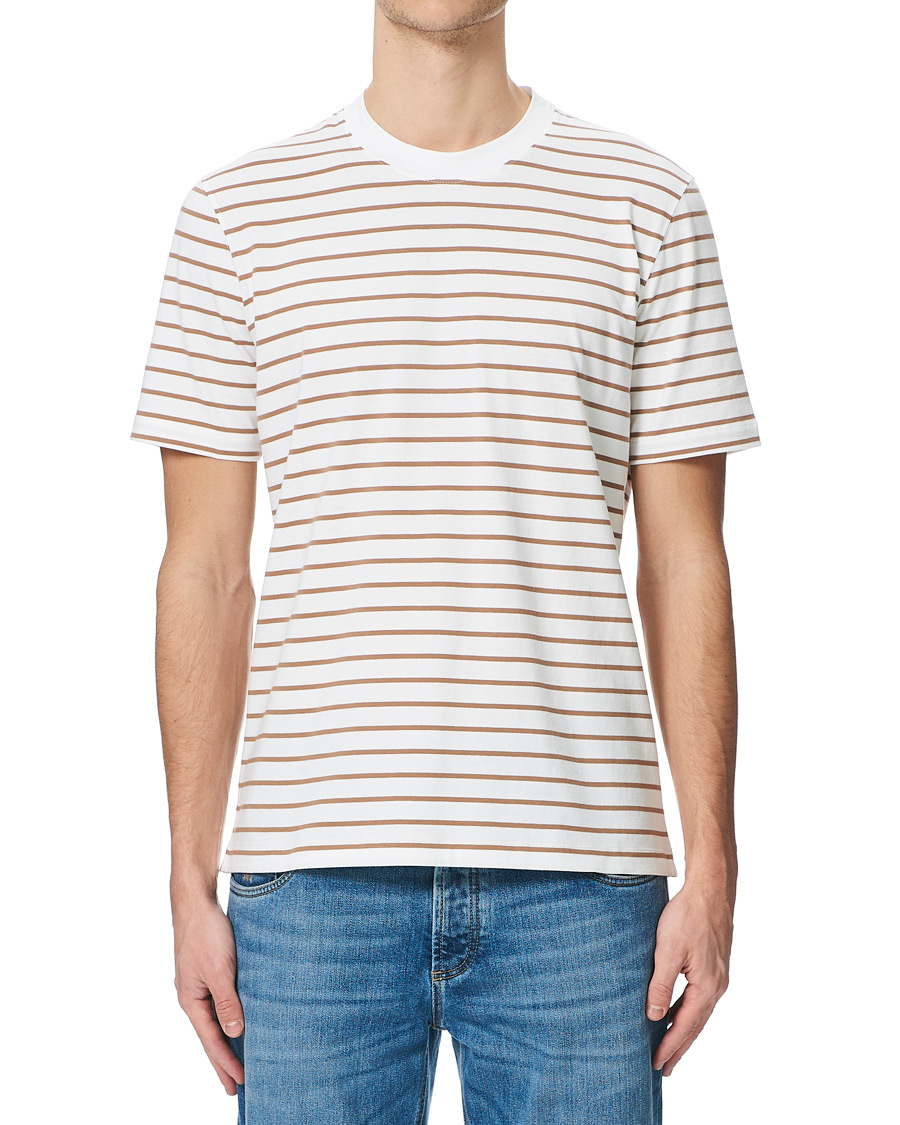 Herre | T-Shirts | Brunello Cucinelli | Breton Stripe Short Sleeve T-Shirt White/Brown