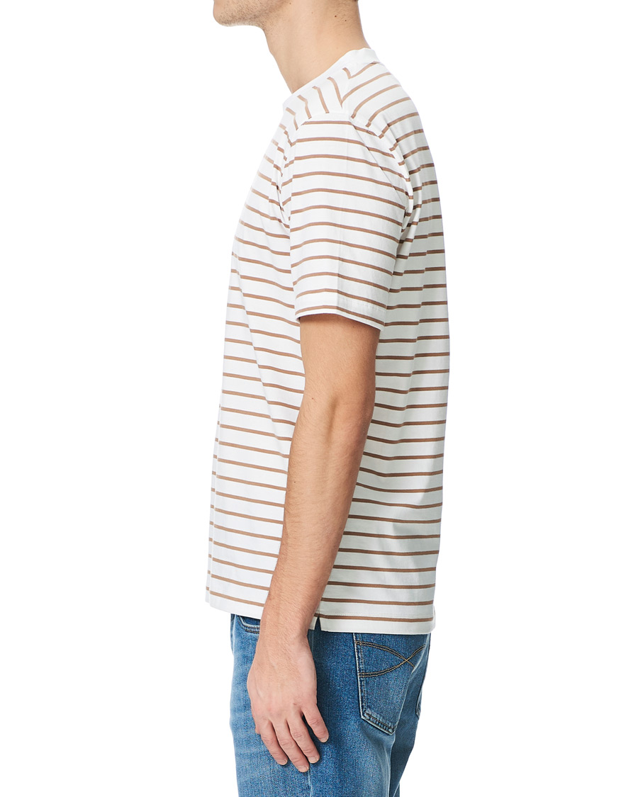 Herre | T-Shirts | Brunello Cucinelli | Breton Stripe Short Sleeve T-Shirt White/Brown