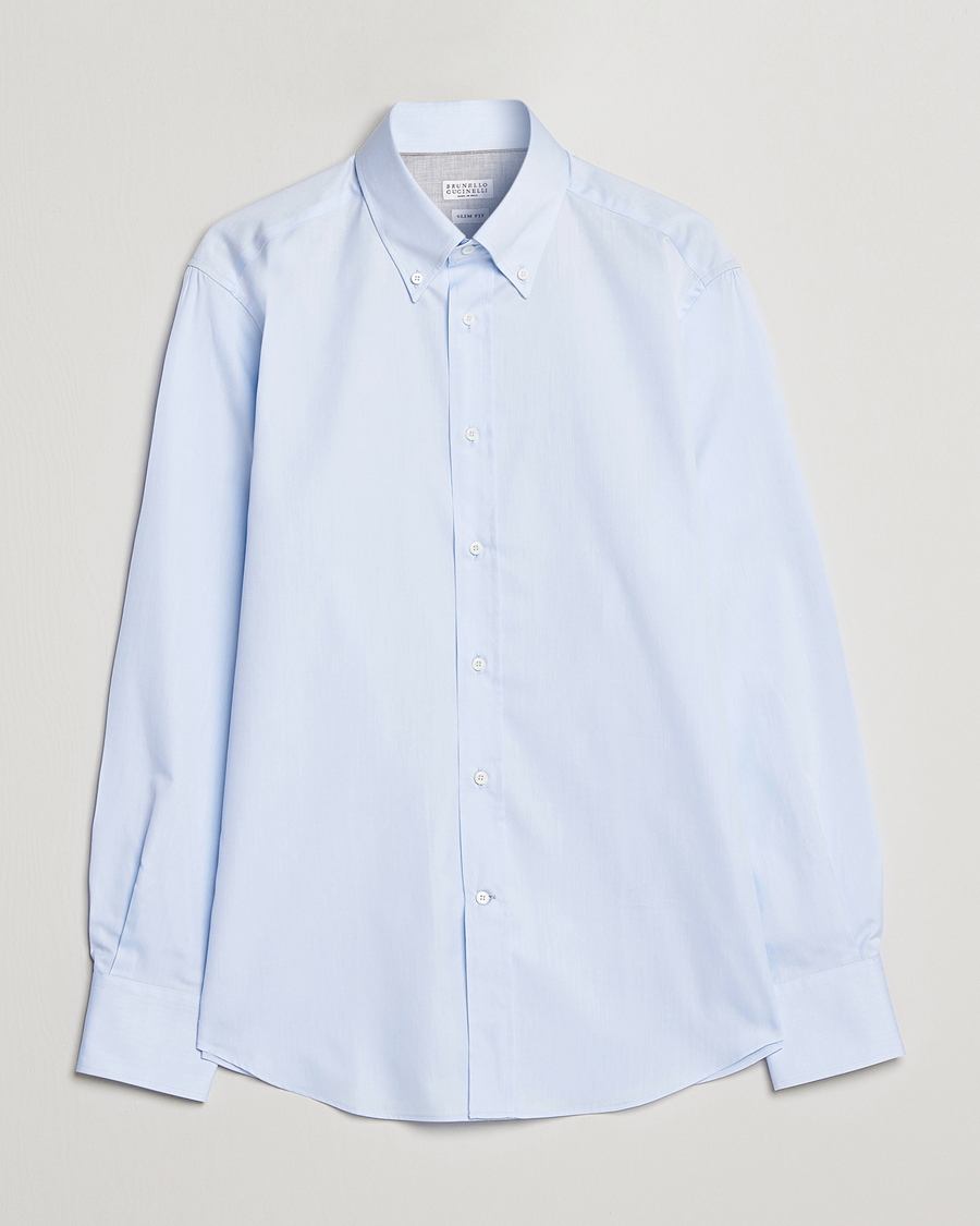 Herre | Skjorter | Brunello Cucinelli | Slim Fit Twill Button Down Shirt Light Blue