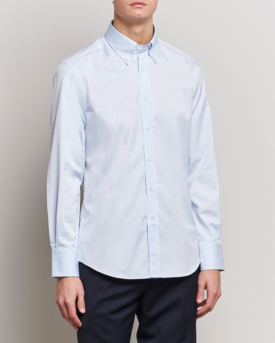 Herre | Quiet Luxury | Brunello Cucinelli | Slim Fit Twill Button Down Shirt Light Blue