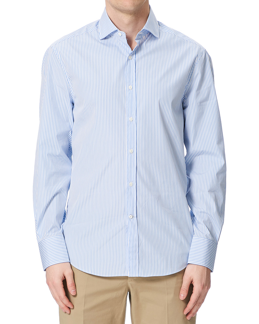 Herre | Skjorter | Brunello Cucinelli | Slim Fit Striped Poplin Shirt Light Blue