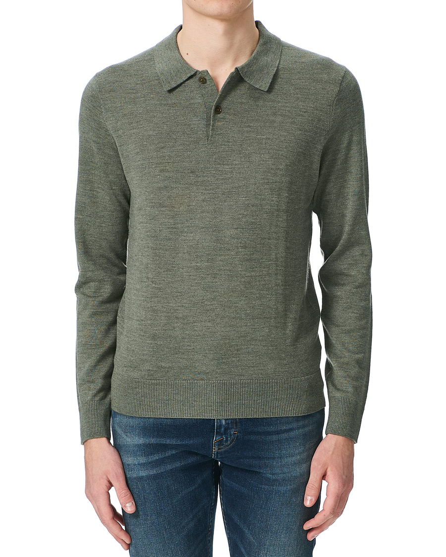 Herre | Gensere | Morris | Merino Long Sleeve Polo Shirt Olive