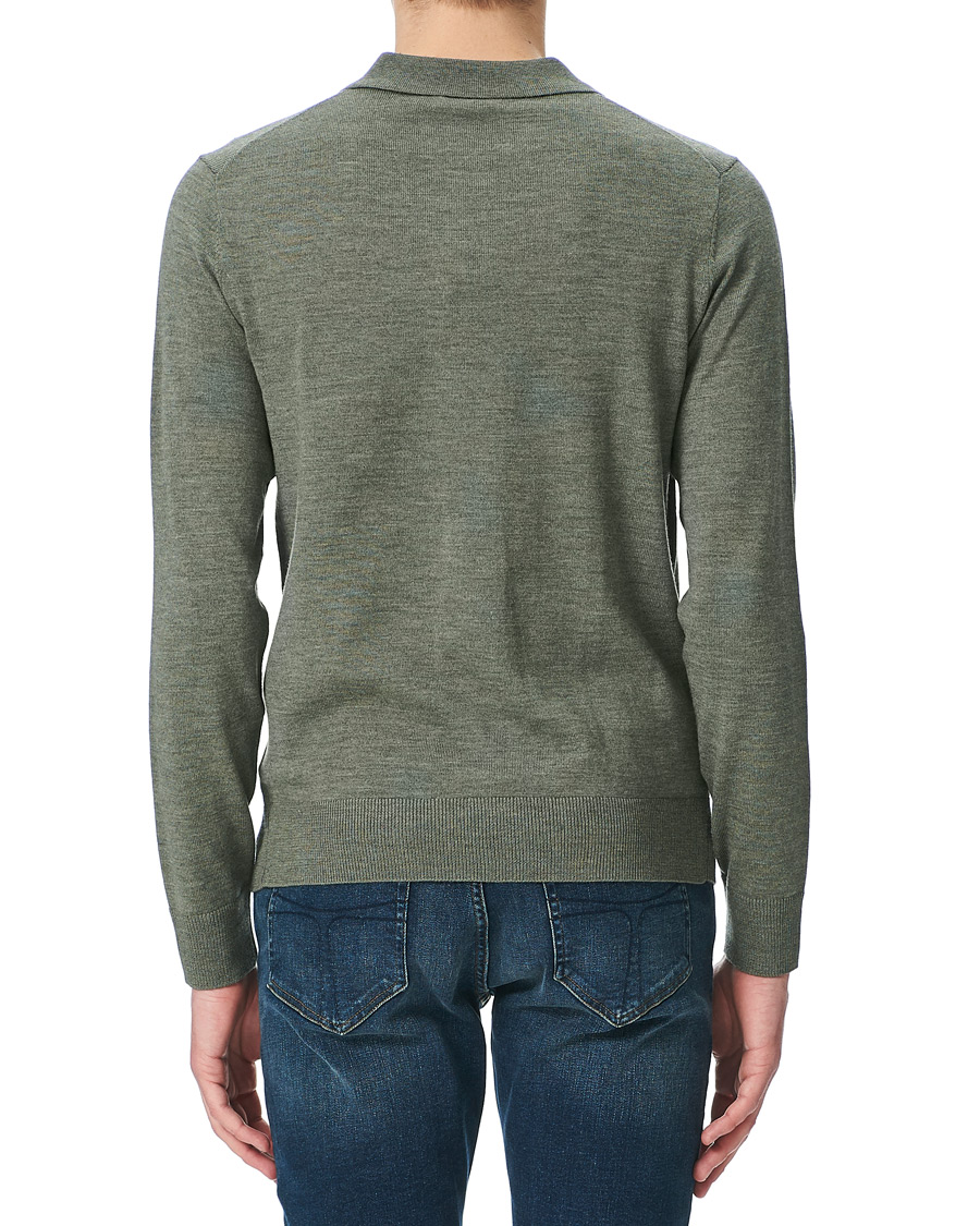 Herre | Gensere | Morris | Merino Long Sleeve Polo Shirt Olive