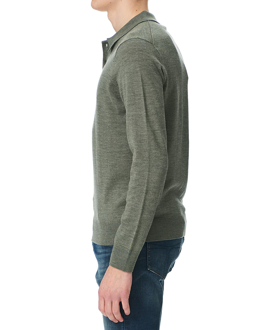 Herre | Gensere | Morris | Merino Long Sleeve Polo Shirt Olive