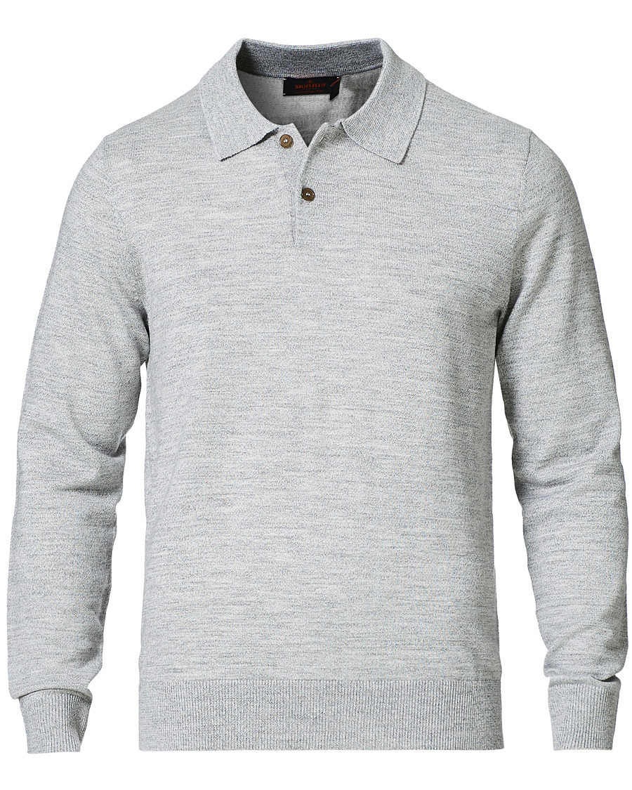 Herre | Gensere | Morris | Merino Long Sleeve Polo Shirt Grey Melange