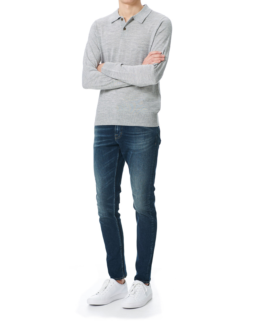 Herre | Gensere | Morris | Merino Long Sleeve Polo Shirt Grey Melange