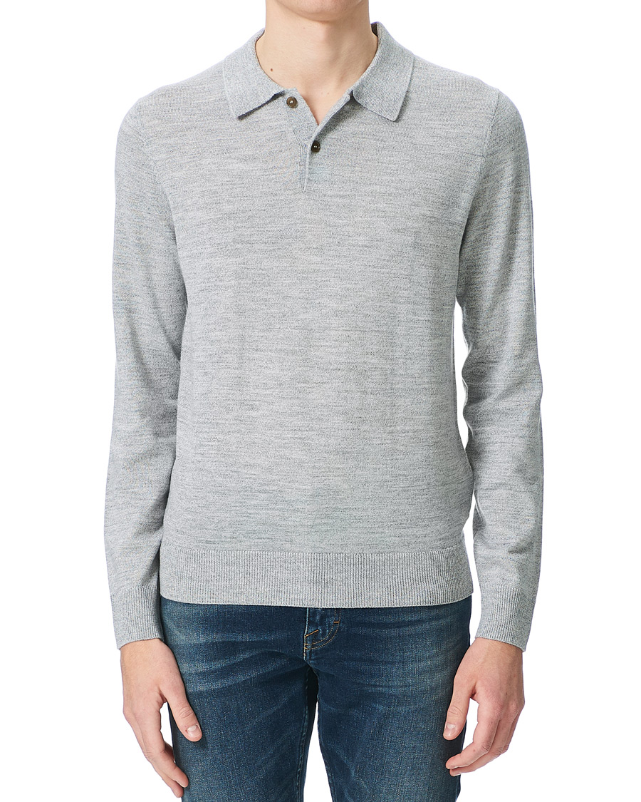 Herre | Gensere | Morris | Merino Long Sleeve Polo Shirt Grey Melange