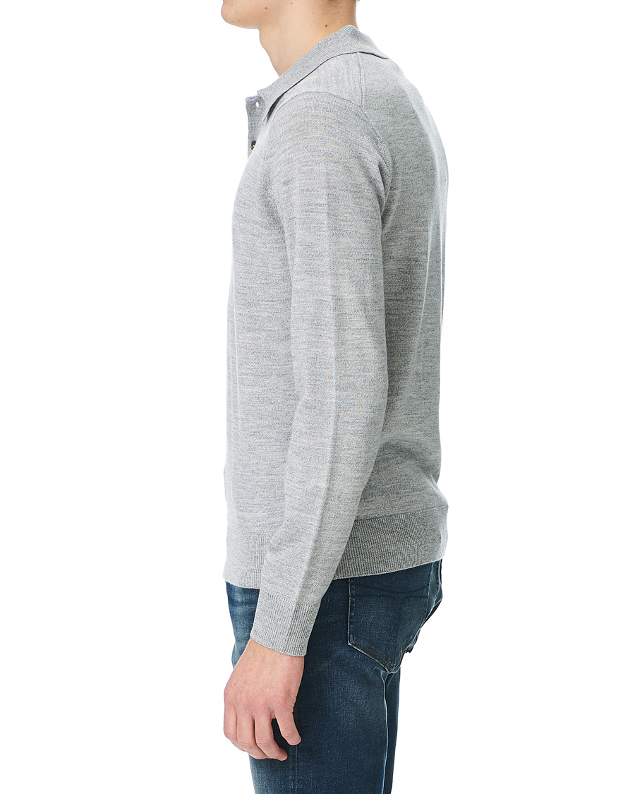 Herre | Gensere | Morris | Merino Long Sleeve Polo Shirt Grey Melange