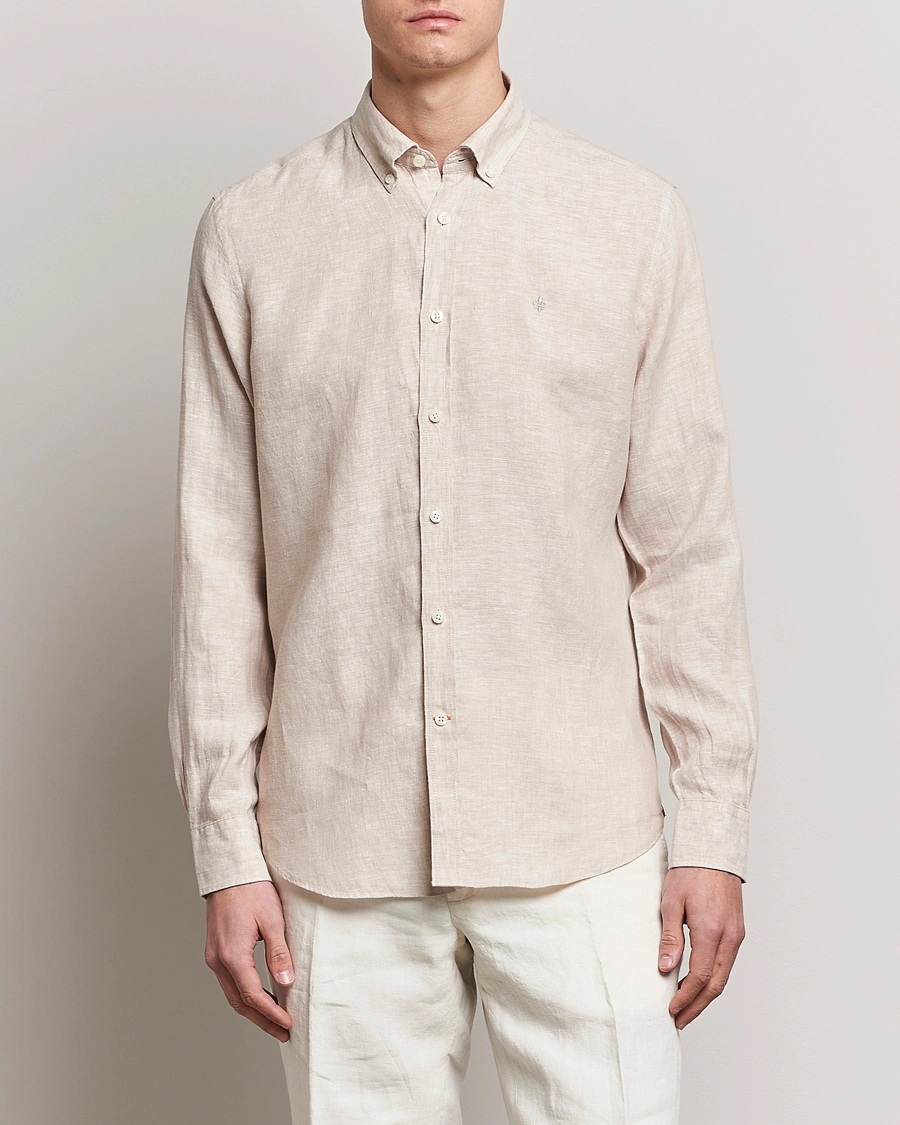 Herre | Skjorter | Morris | Douglas Linen Button Down Shirt Khaki