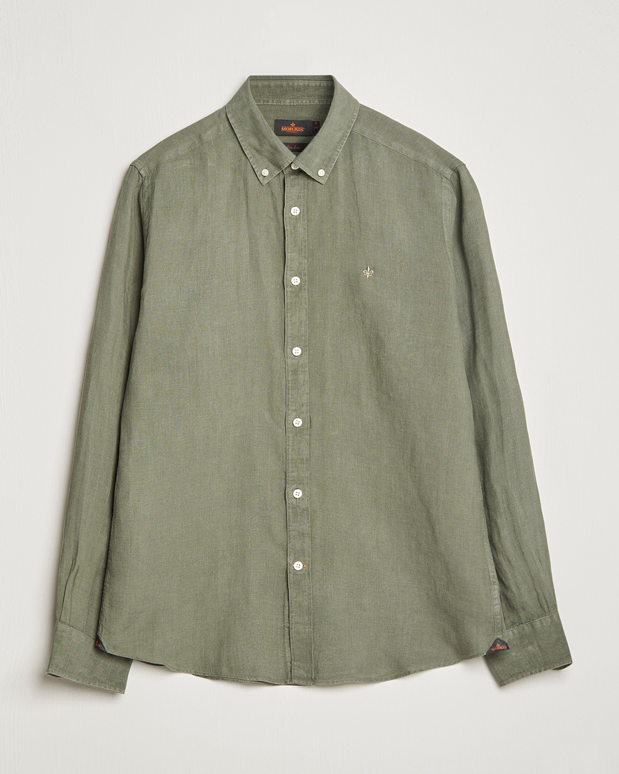 Herre | Skjorter | Morris | Douglas Linen Button Down Shirt Olive