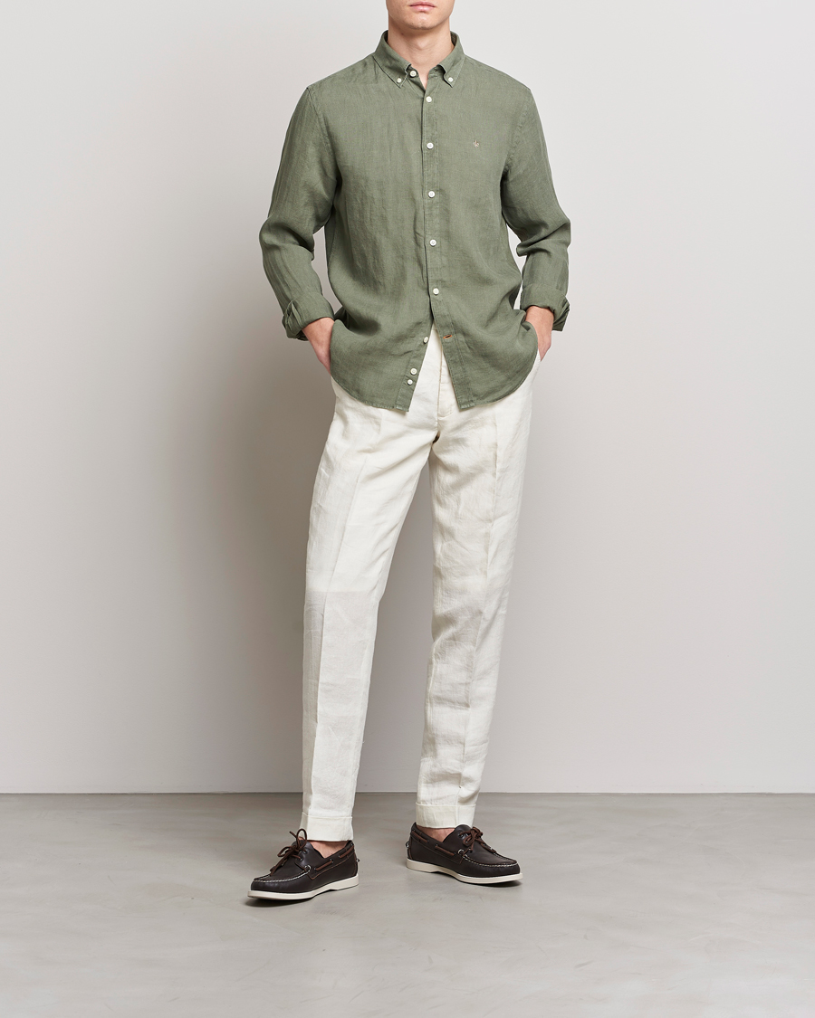 Herre | Skjorter | Morris | Douglas Linen Button Down Shirt Olive