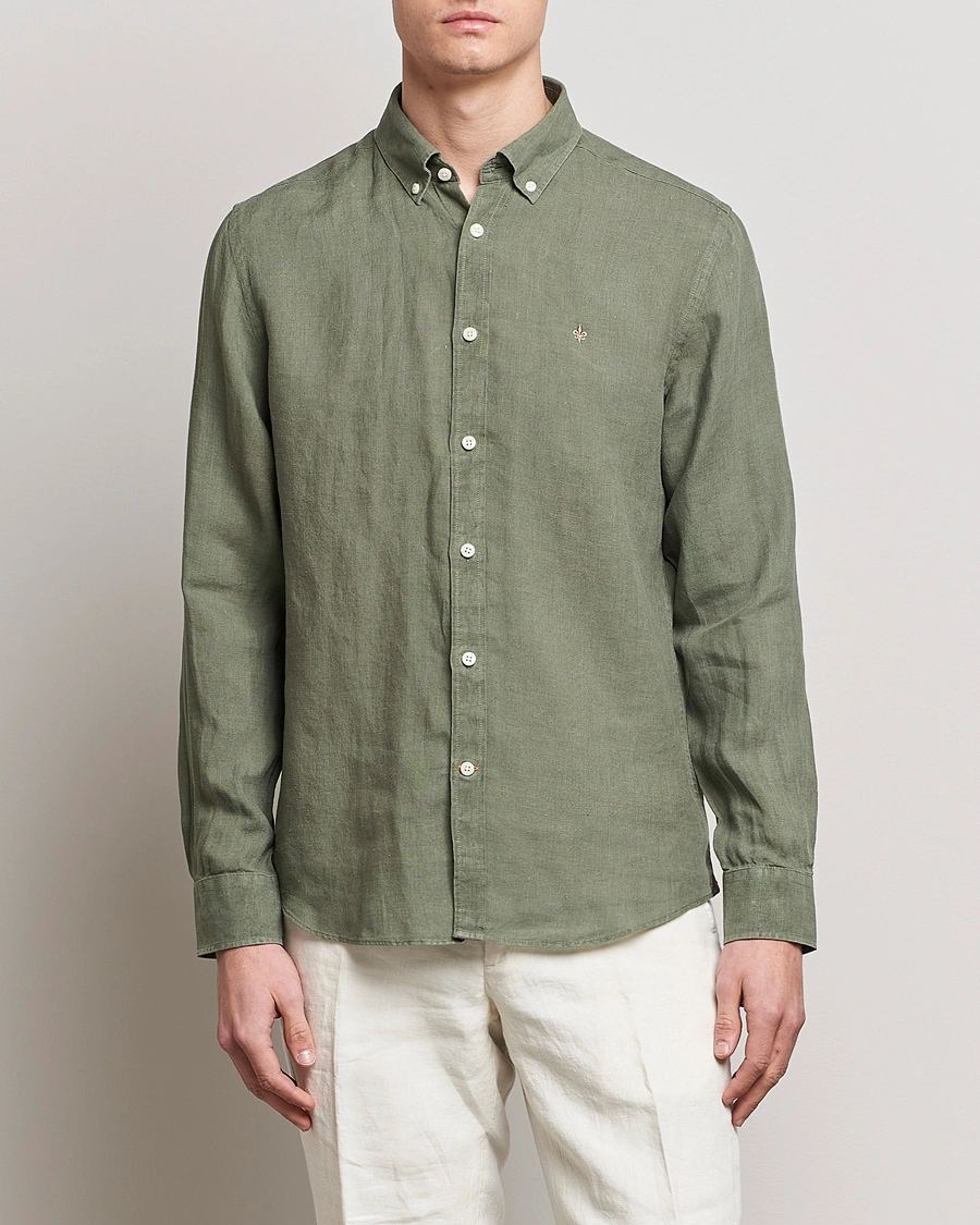 Herre |  | Morris | Douglas Linen Button Down Shirt Olive