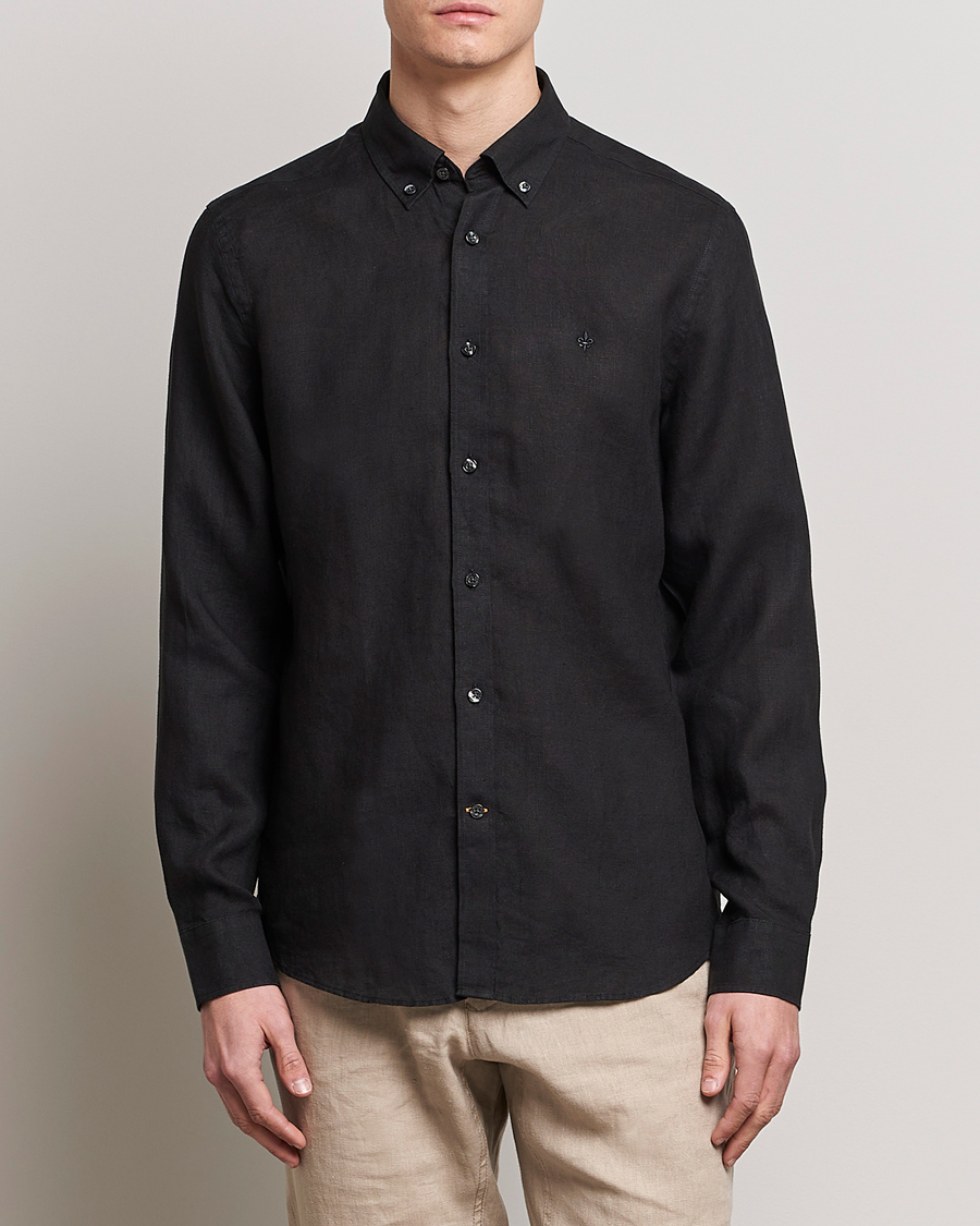 Herre | Plagg i lin | Morris | Douglas Linen Button Down Shirt Black