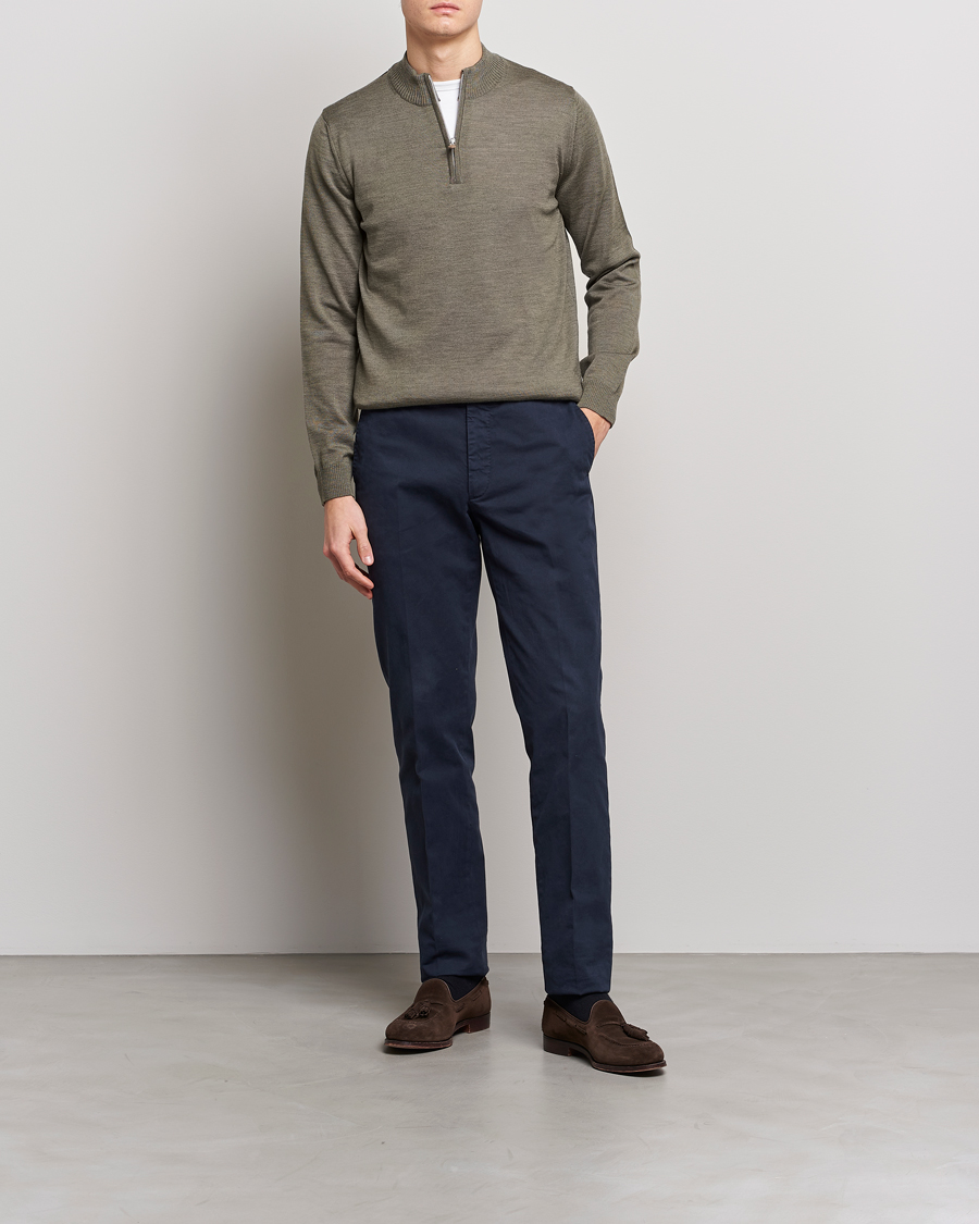 Herre | Gensere | Stenströms | Merino Wool Half Zip Olive