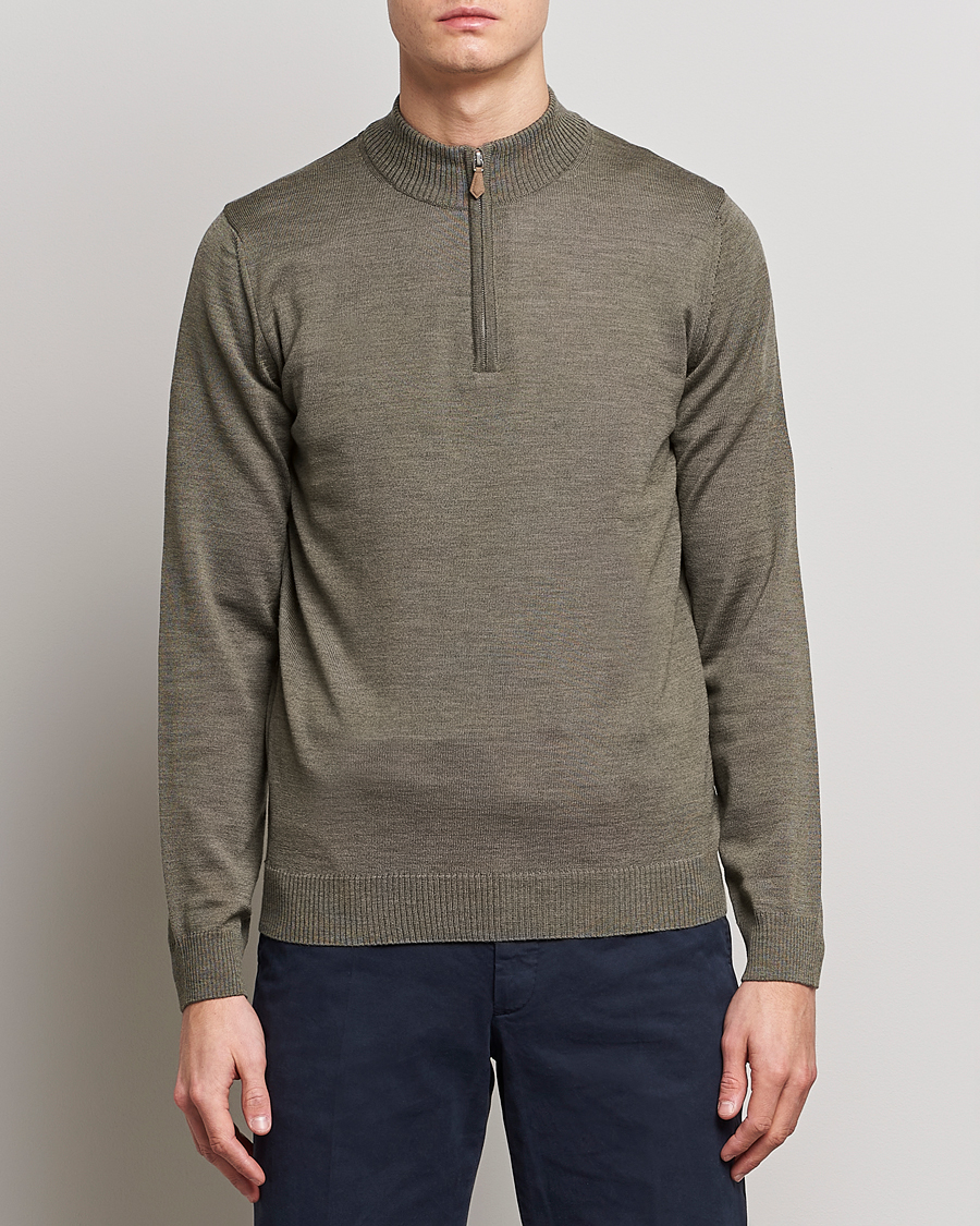 Herre | Half-zip | Stenströms | Merino Wool Half Zip Olive